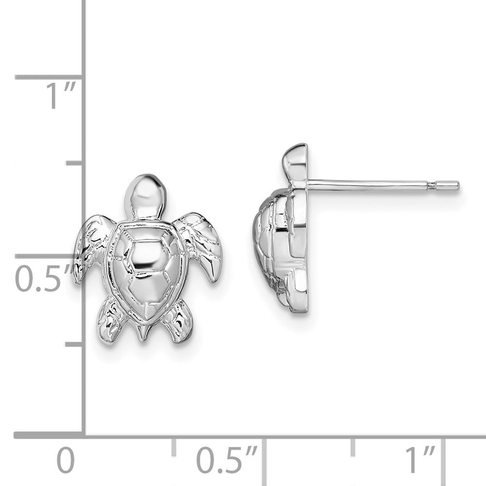 QE15485 De-Ani Sterling Silver Rhodium-Plated Polished Mini Sea Turtle Post Earrings