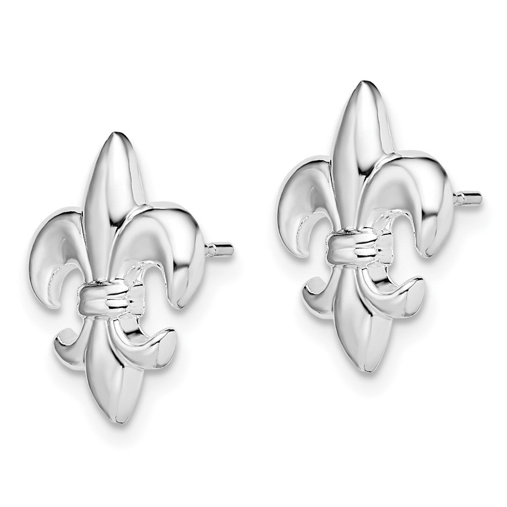 QE15487 De-Ani Sterling Silver Rhodium-Plated Polished Small Fleur de Lis Post Earrings