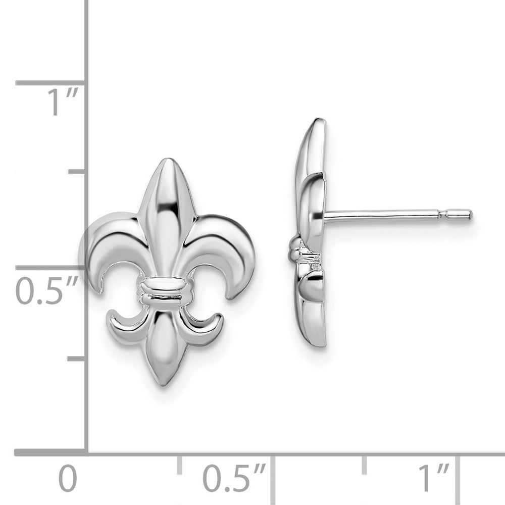 QE15487 De-Ani Sterling Silver Rhodium-Plated Polished Small Fleur de Lis Post Earrings