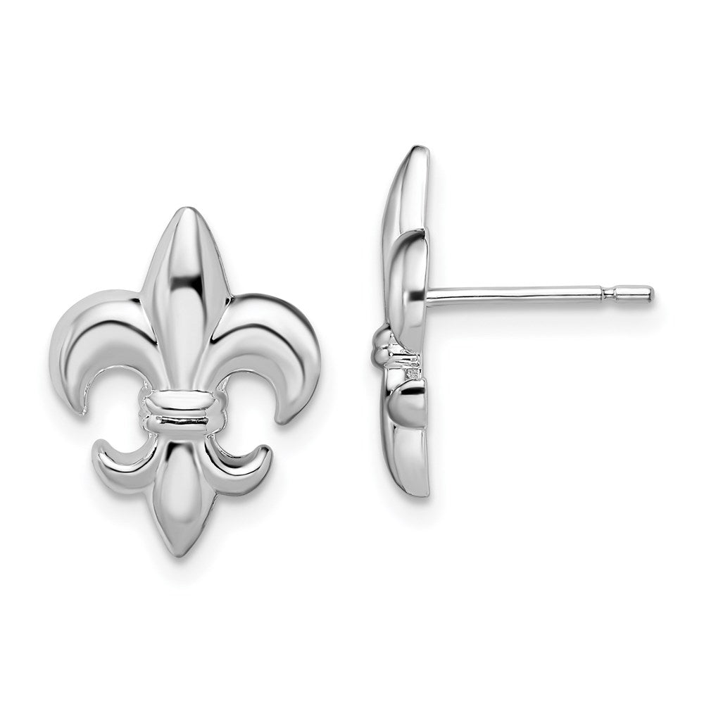 QE15487 De-Ani Sterling Silver Rhodium-Plated Polished Small Fleur de Lis Post Earrings