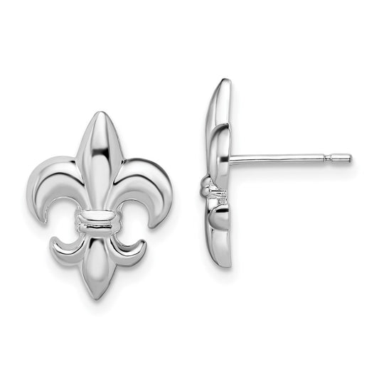 QE15487 De-Ani Sterling Silver Rhodium-Plated Polished Small Fleur de Lis Post Earrings