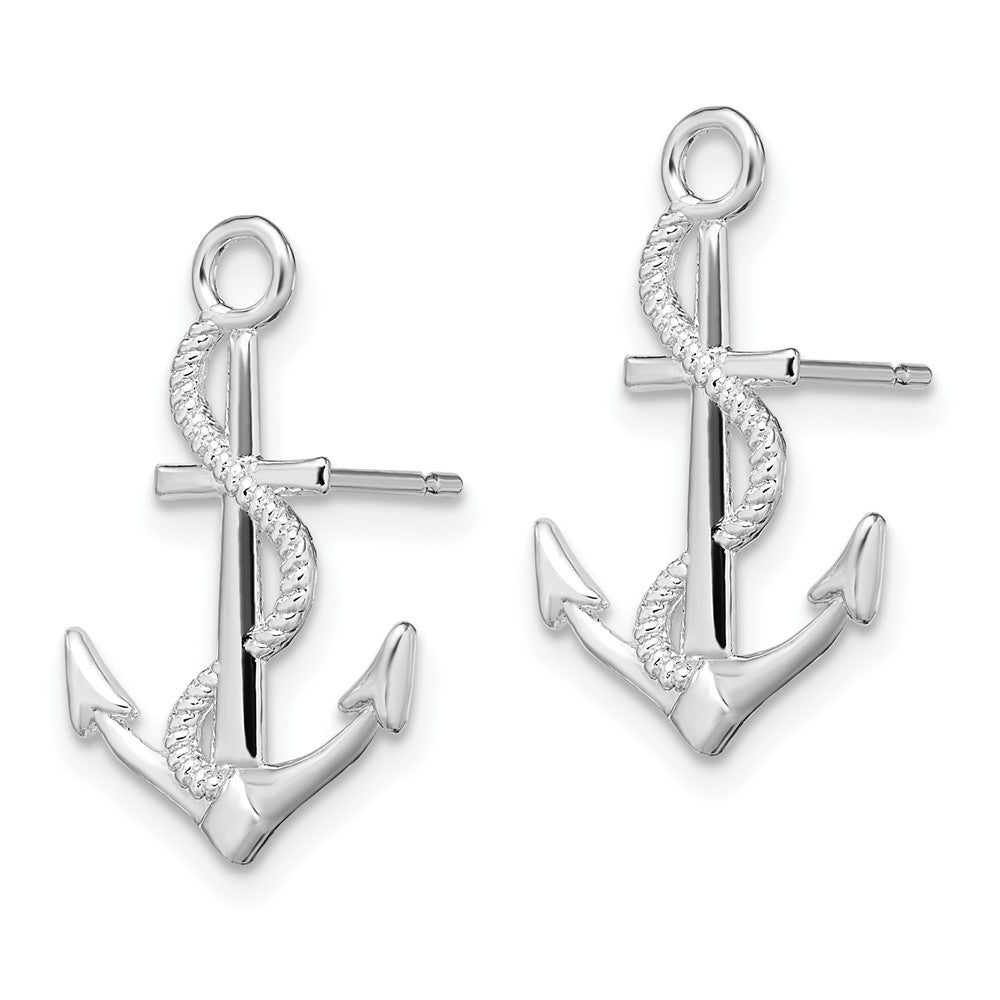 QE15488 De-Ani Sterling Silver Rhodium-Plated Polished Anchor with Rope Post Earrings