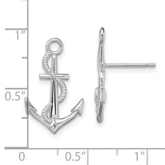 QE15488 De-Ani Sterling Silver Rhodium-Plated Polished Anchor with Rope Post Earrings