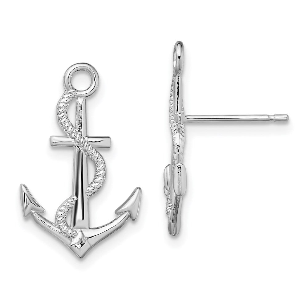QE15488 De-Ani Sterling Silver Rhodium-Plated Polished Anchor with Rope Post Earrings