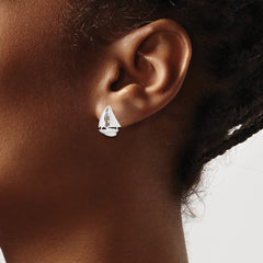 QE15489 De-Ani Sterling Silver Rhodium-Plated Polished Small Sailboat Post Earrings
