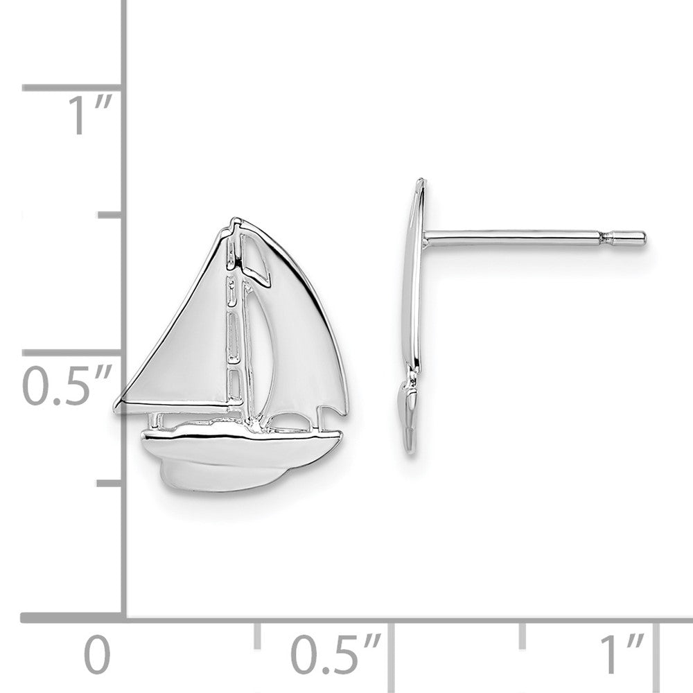 QE15489 De-Ani Sterling Silver Rhodium-Plated Polished Small Sailboat Post Earrings