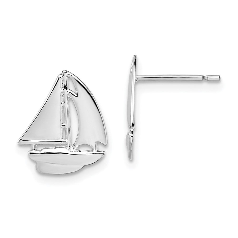 QE15489 De-Ani Sterling Silver Rhodium-Plated Polished Small Sailboat Post Earrings