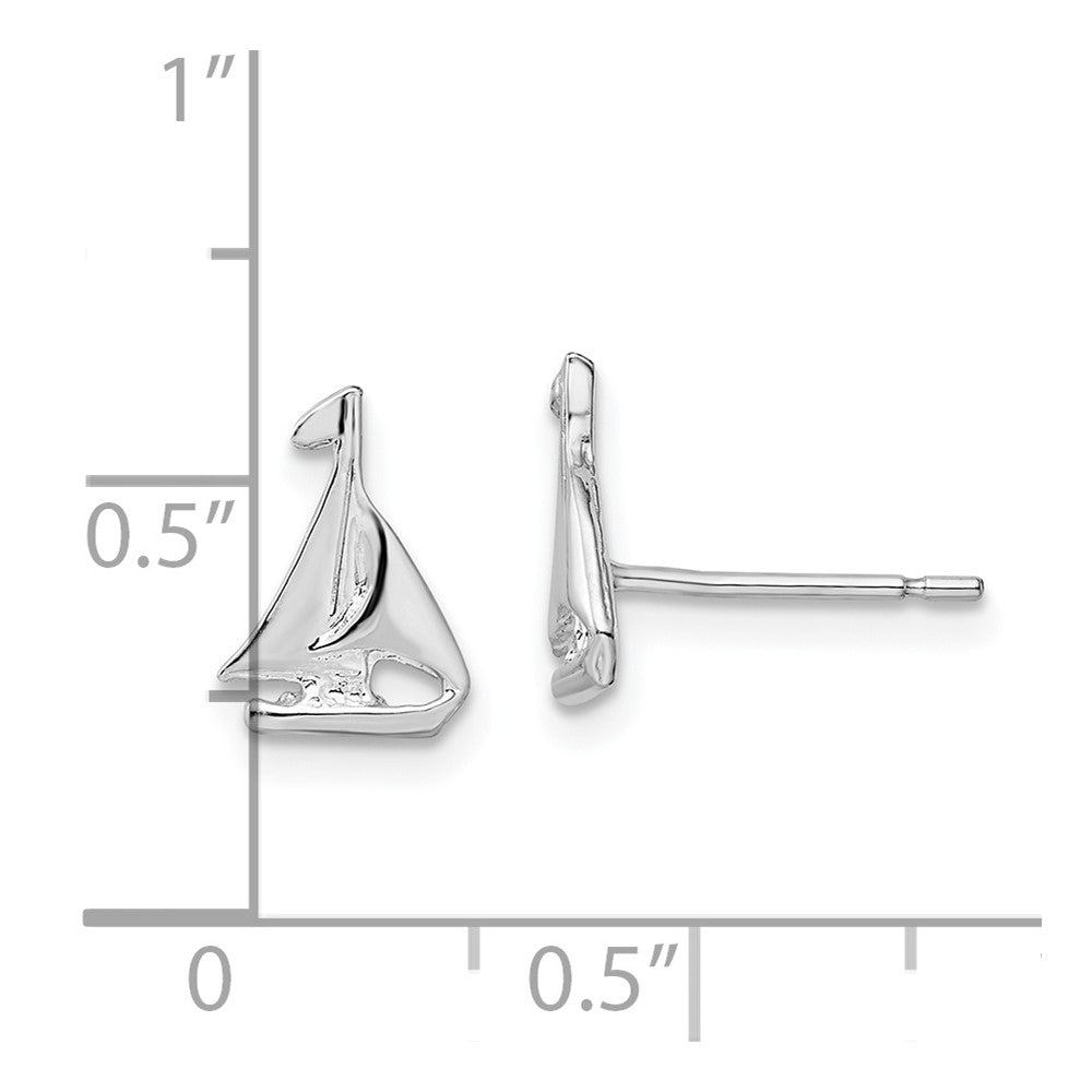 QE15490 De-Ani Sterling Silver Rhodium-Plated Polished Mini Sailboat Post Earrings