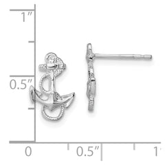 QE15491 De-Ani Sterling Silver Rhodium-Plated Polished Anchor with Rope Post Earrings