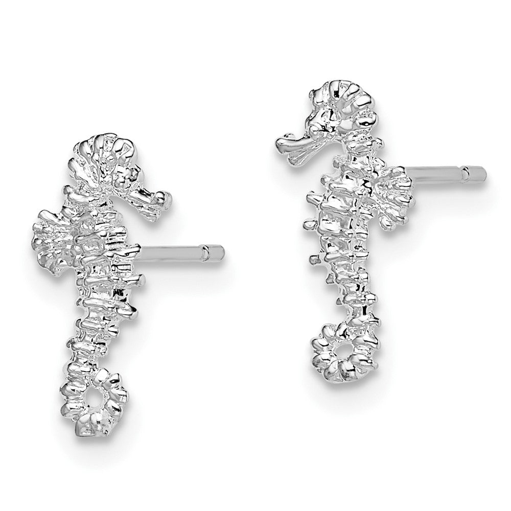 QE15493 De-Ani Sterling Silver Rhodium-Plated Polished Mini Seahorse Post Earrings