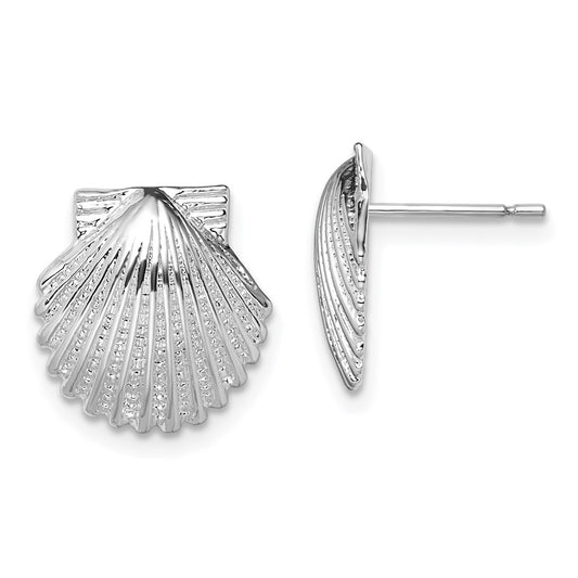 QE15501 De-Ani Sterling Silver Rhodium-Plated Polished Scallop Shell Post Earrings