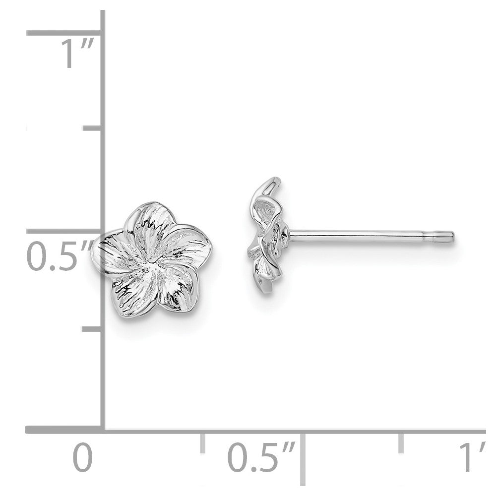 QE15504 De-Ani Sterling Silver Rhodium-Plated Polished Plumeria Flower Post Earrings