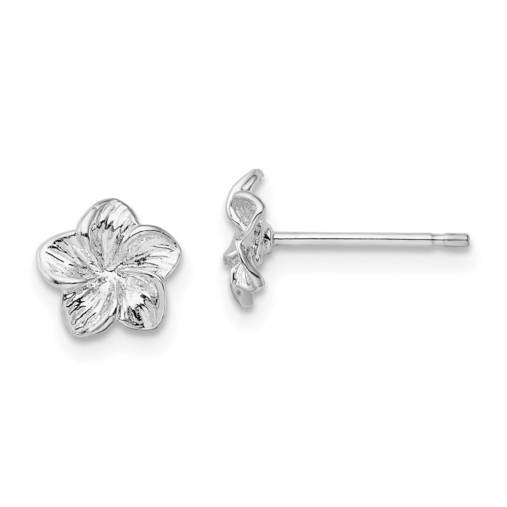 QE15504 De-Ani Sterling Silver Rhodium-Plated Polished Plumeria Flower Post Earrings