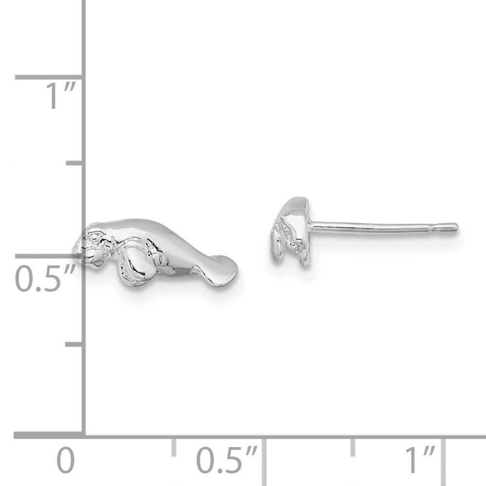 QE15505 De-Ani Sterling Silver Rhodium-Plated Polished Mini Manatee Post Earrings