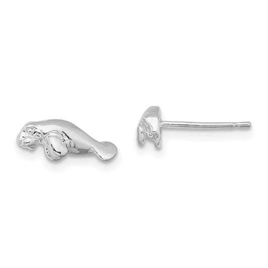 QE15505 De-Ani Sterling Silver Rhodium-Plated Polished Mini Manatee Post Earrings