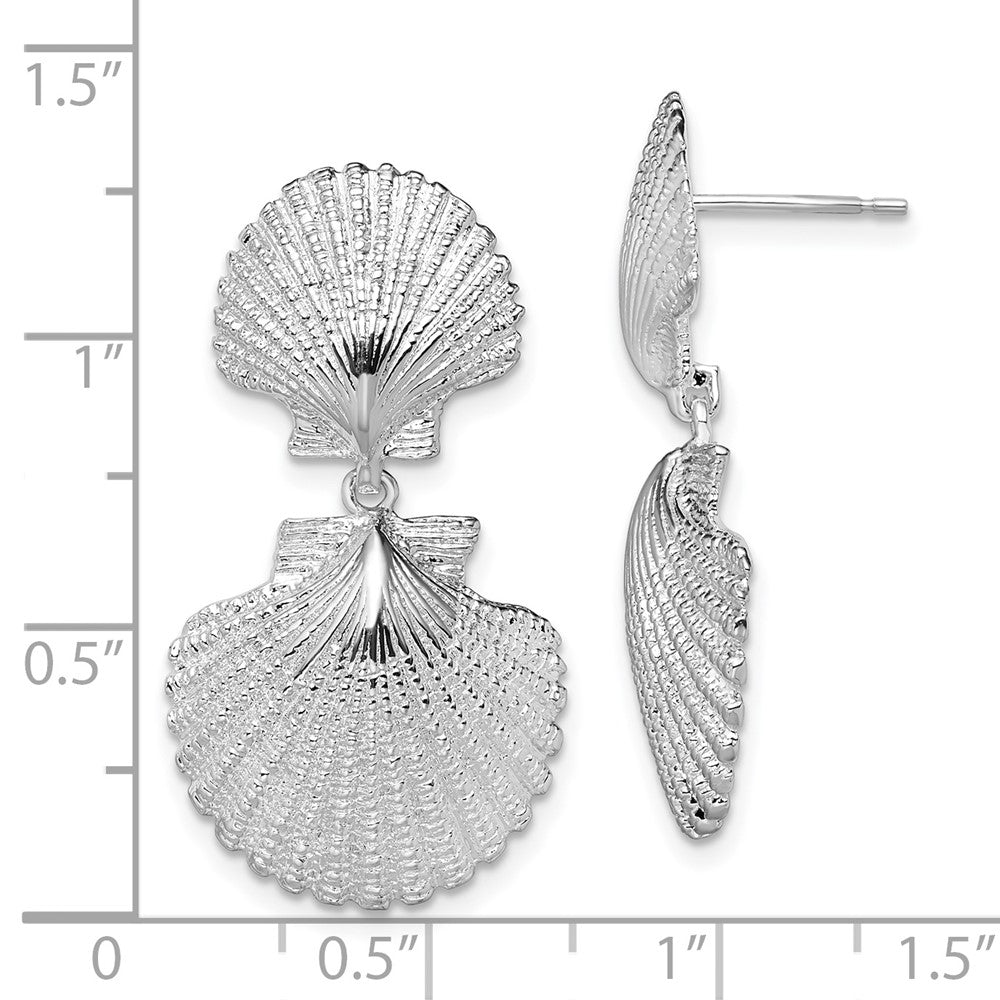 QE15508 De-Ani Sterling Silver Rhodium-Plated Polished Double Shell Dangle Post Earrings