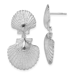 QE15508 De-Ani Sterling Silver Rhodium-Plated Polished Double Shell Dangle Post Earrings