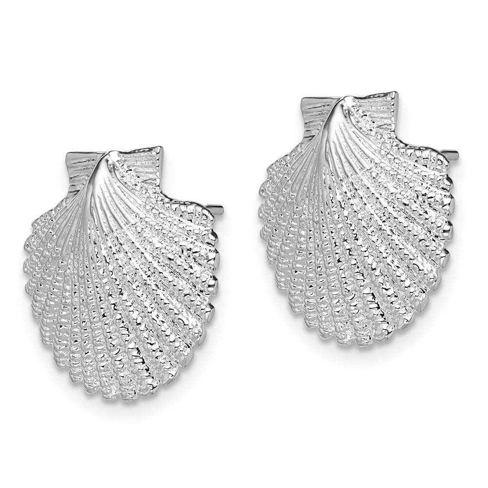 QE15509 De-Ani Sterling Silver Rhodium-Plated Polished Large Scallop Shell Post Earrings