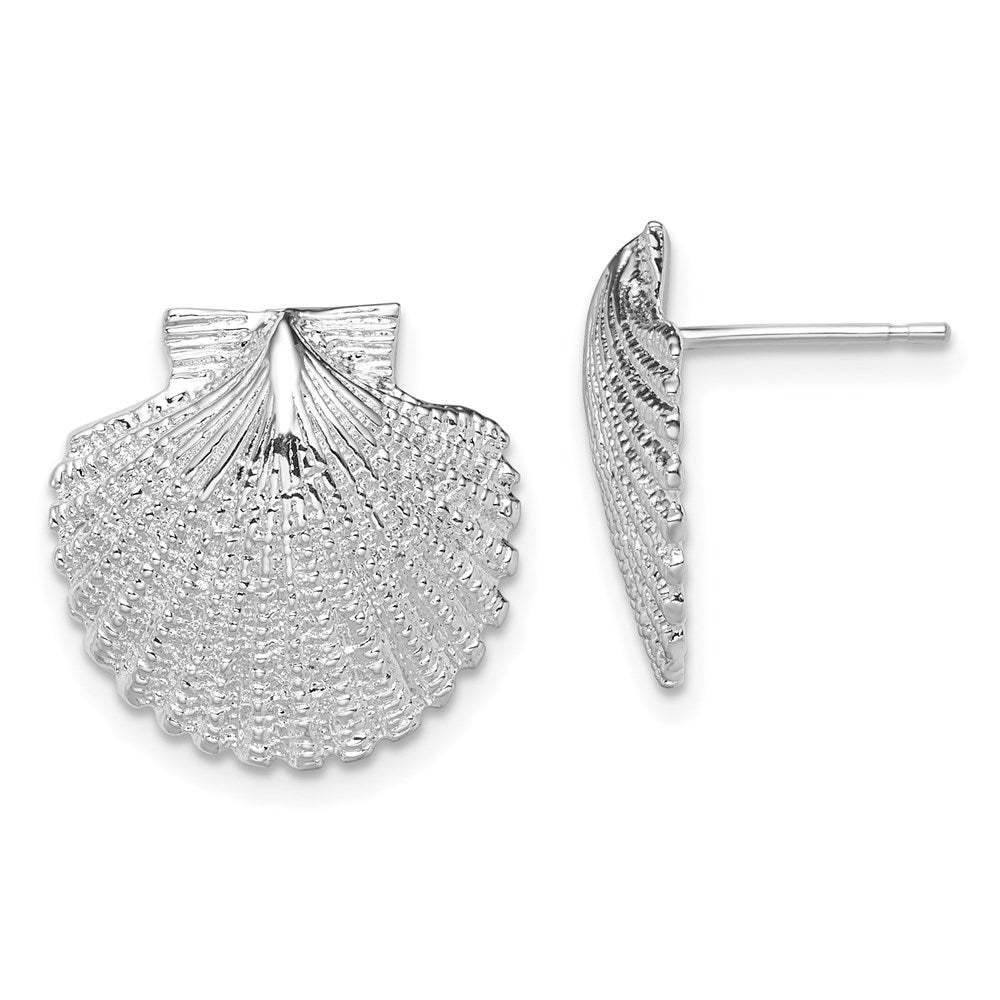 QE15509 De-Ani Sterling Silver Rhodium-Plated Polished Large Scallop Shell Post Earrings