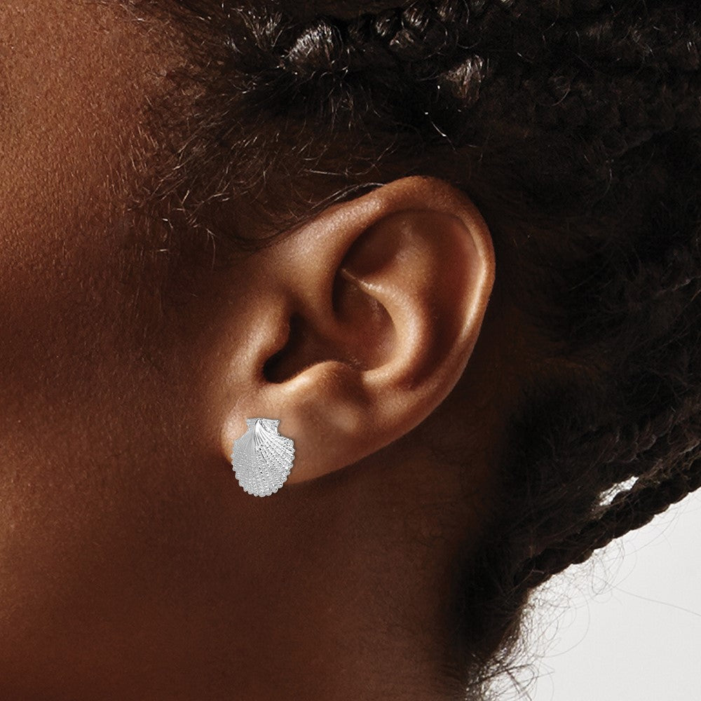QE15510 De-Ani Sterling Silver Rhodium-Plated Polished Scallop Shell Post Earrings