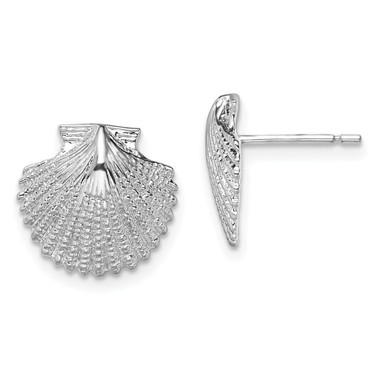 QE15510 De-Ani Sterling Silver Rhodium-Plated Polished Scallop Shell Post Earrings