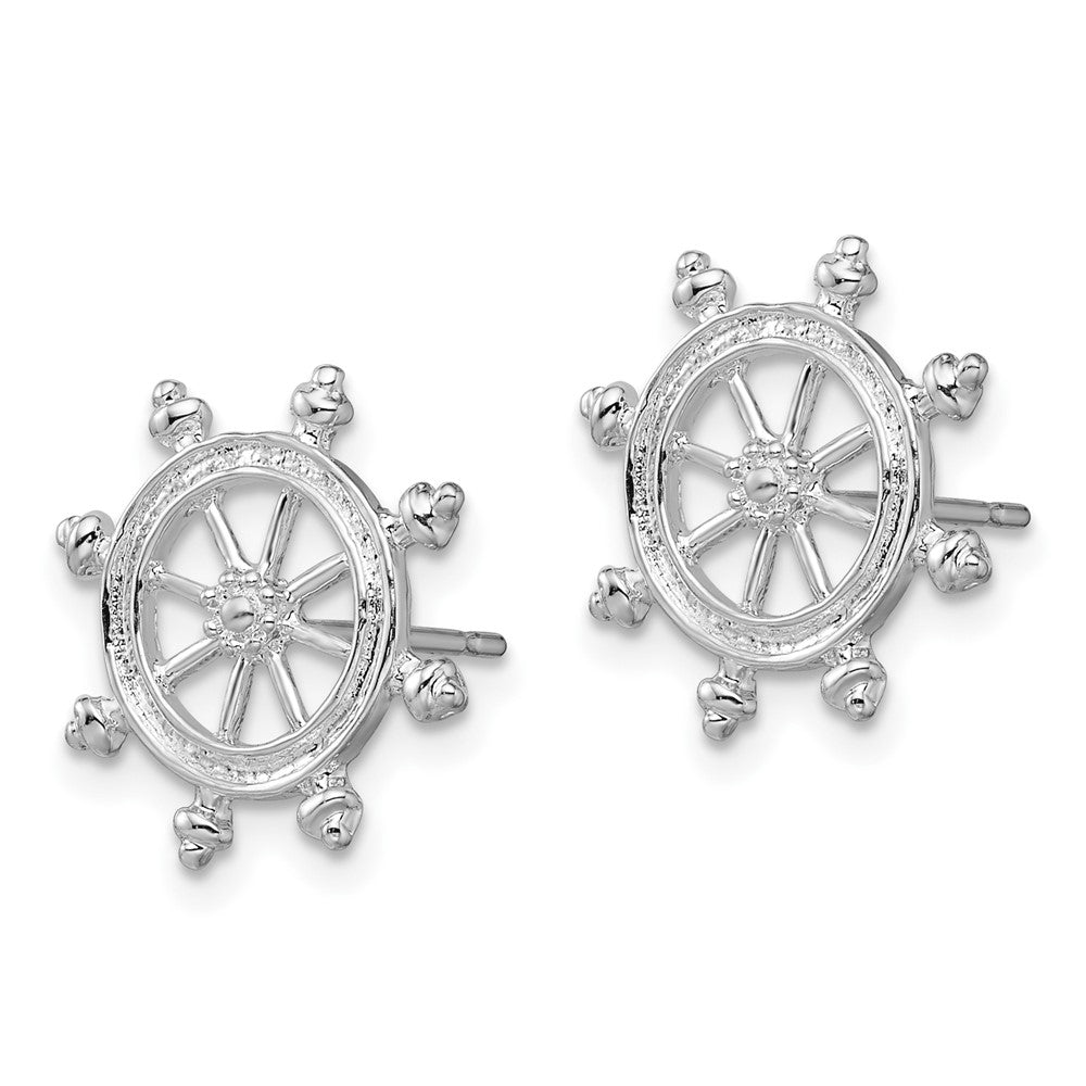 QE15511 De-Ani Sterling Silver Rhodium-Plated Polished Ships Wheel Post Earrings