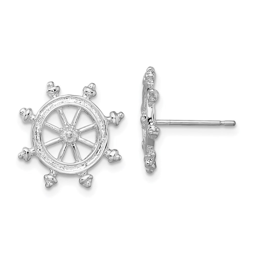 QE15511 De-Ani Sterling Silver Rhodium-Plated Polished Ships Wheel Post Earrings