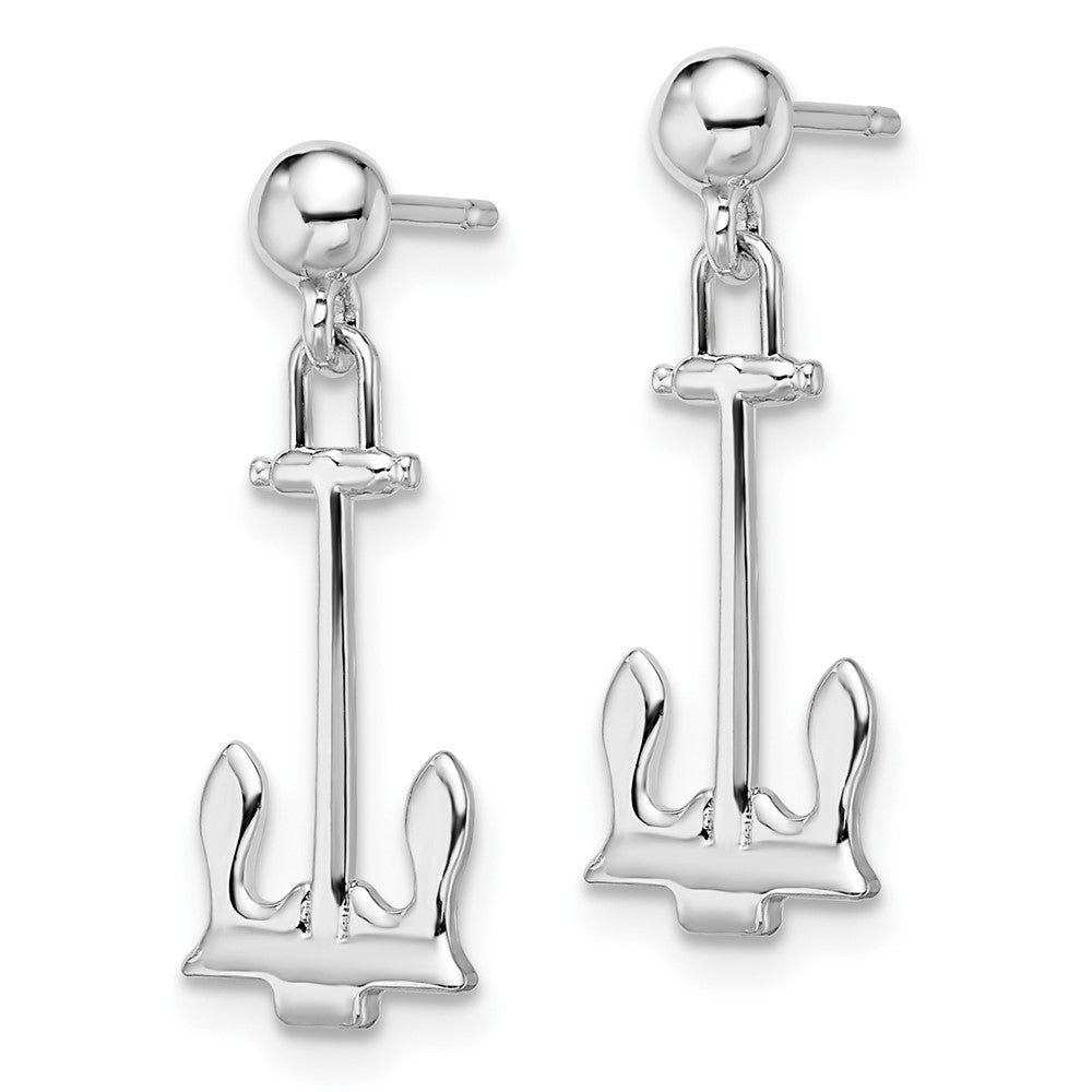 QE15512 De-Ani Sterling Silver Rhodium-Plated Polished Anchor Dangle Post Earrings