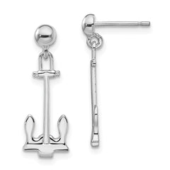 QE15512 De-Ani Sterling Silver Rhodium-Plated Polished Anchor Dangle Post Earrings