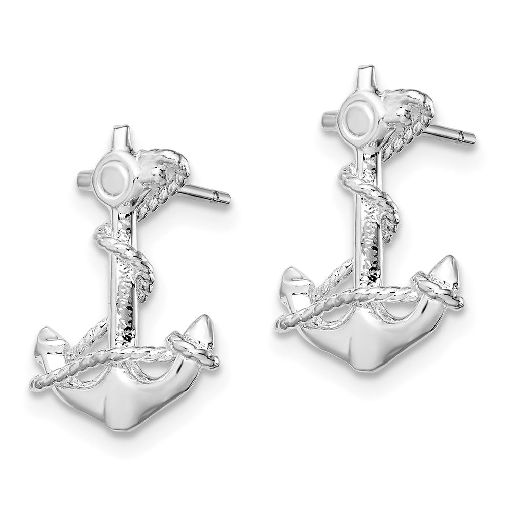 QE15513 De-Ani Sterling Silver Rhodium-Plated Polished Anchor with Rope Post Earrings