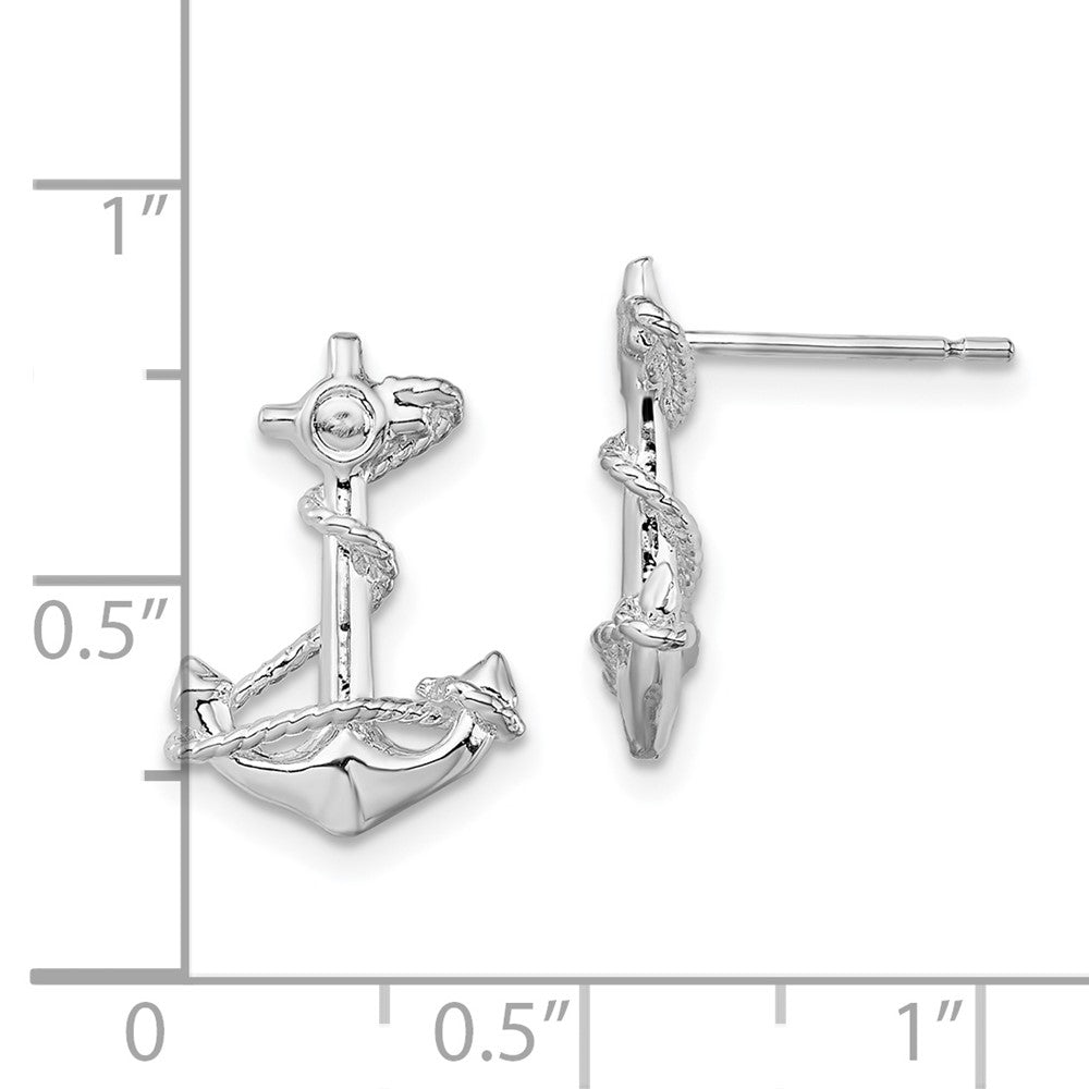 QE15513 De-Ani Sterling Silver Rhodium-Plated Polished Anchor with Rope Post Earrings