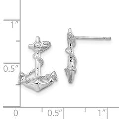 QE15513 De-Ani Sterling Silver Rhodium-Plated Polished Anchor with Rope Post Earrings