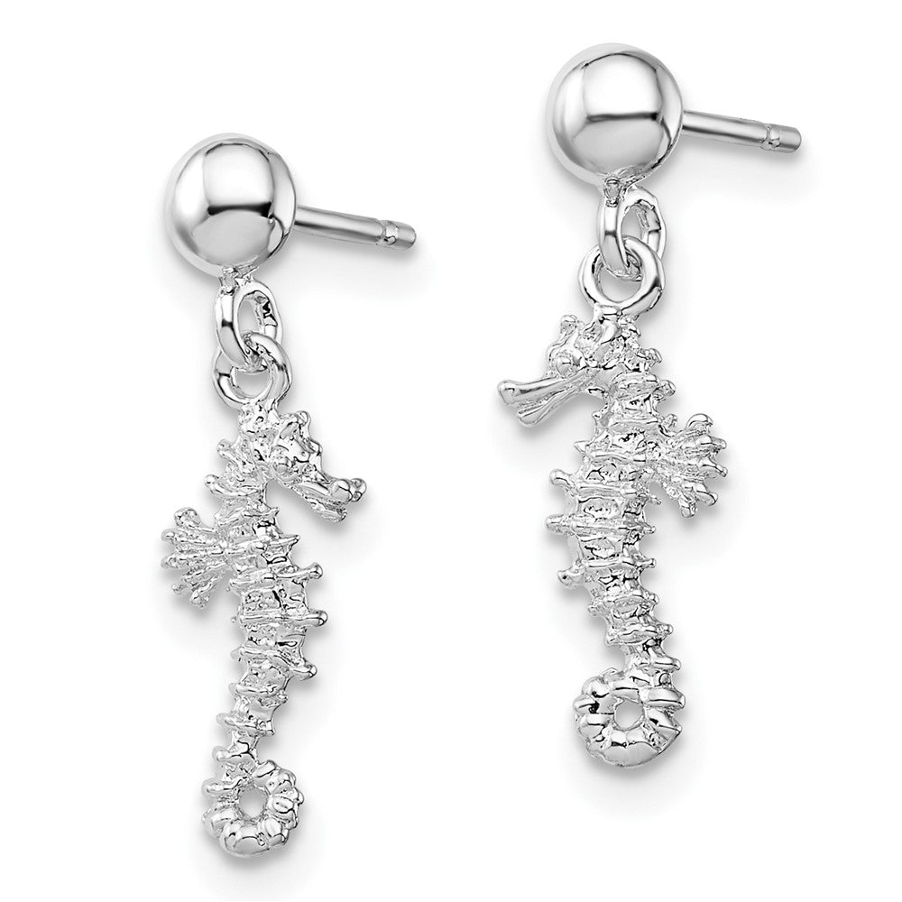 QE15519 De-Ani Sterling Silver Rhodium-Plated 3D Mini Seahorse Dangle Post Earrings