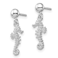 QE15519 De-Ani Sterling Silver Rhodium-Plated 3D Mini Seahorse Dangle Post Earrings