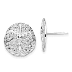 QE15524 De-Ani Sterling Silver Rhodium-Plated Small Sand Dollar with Starfish Post Earrings