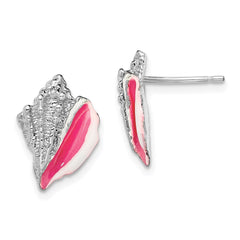 QE15529 De-Ani Sterling Silver Rhodium-Plated Enameled Conch Shell Post Earrings