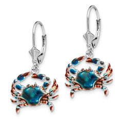 QE15530 De-Ani Sterling Silver Rhodium-Plated Enameled Blue Crab Leverback Earrings