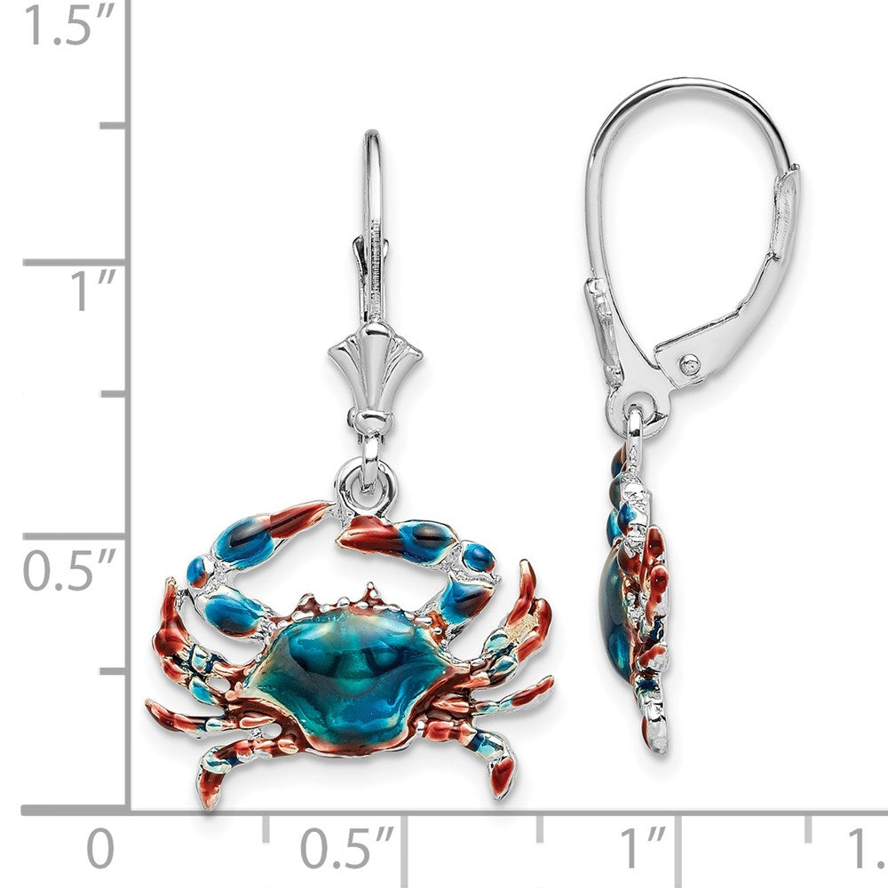 QE15530 De-Ani Sterling Silver Rhodium-Plated Enameled Blue Crab Leverback Earrings