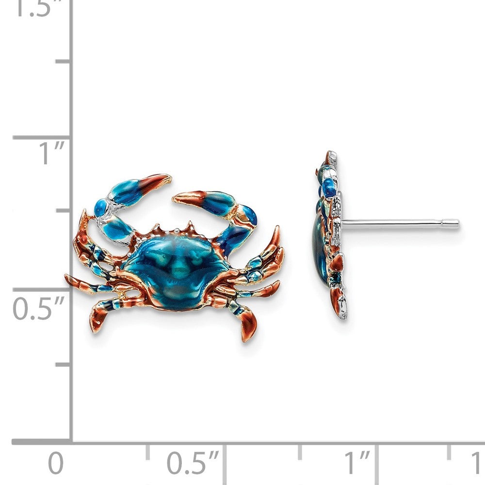 QE15531 De-Ani Sterling Silver Rhodium-Plated Polished Enameled Blue Crab Post Earrings