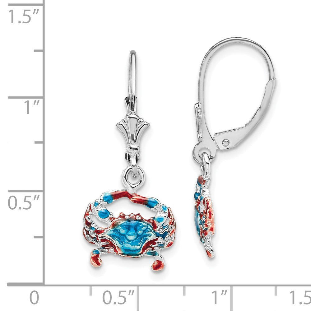 QE15532 De-Ani Sterling Silver Rhodium-Plated Enameled Blue Crab Leverback Earrings
