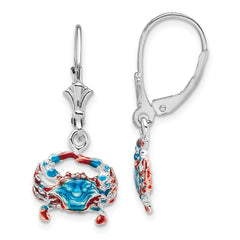 QE15532 De-Ani Sterling Silver Rhodium-Plated Enameled Blue Crab Leverback Earrings