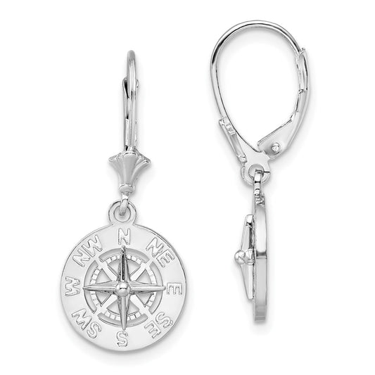 QE15534 De-Ani Sterling Silver Rhodium-Plated Polished Mini Compass Leverback Earrings