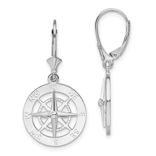QE15535 De-Ani Sterling Silver Rhodium-Plated Polished Compass Leverback Earrings