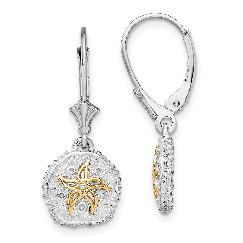 QE15538G De-Ani Sterling Silver Rhodium-Plated Sand Dollar with 14k Starfish Leverback Earrings