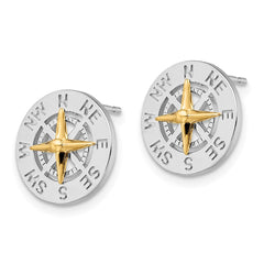 QE15541G De-Ani Sterling Silver Rhodium-Plated Mini Compass with 14k Needle Post Earrings