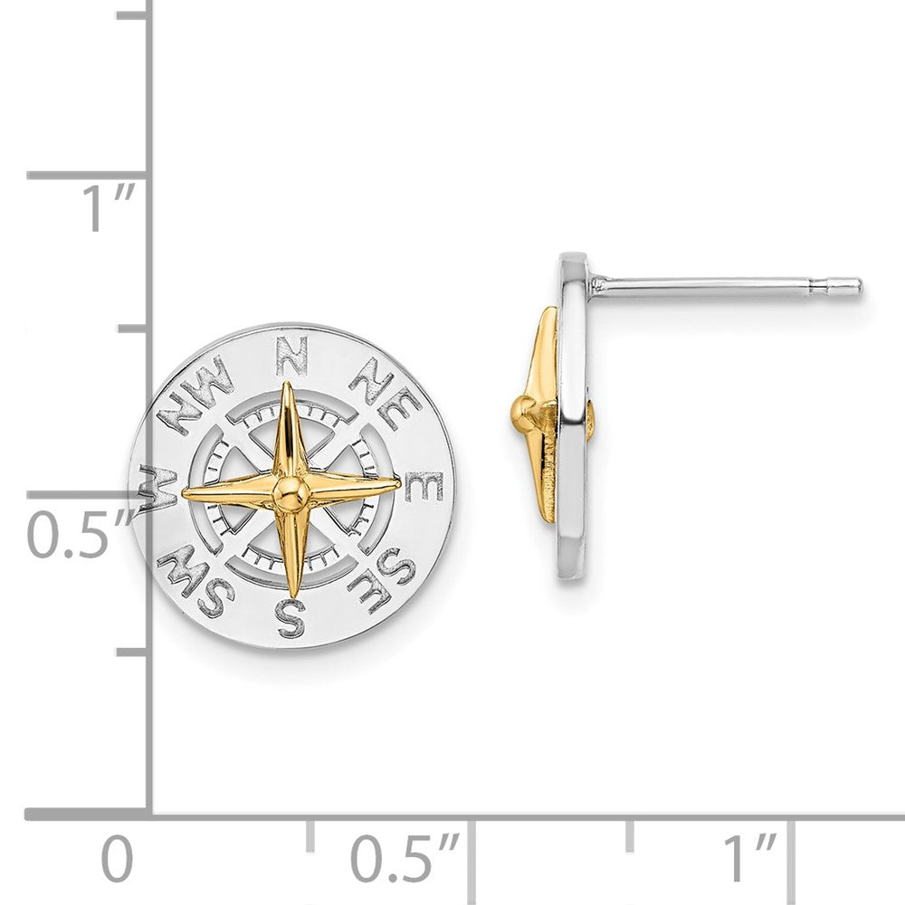QE15541G De-Ani Sterling Silver Rhodium-Plated Mini Compass with 14k Needle Post Earrings