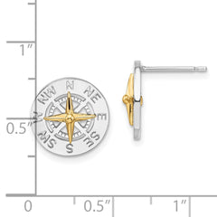 QE15541G De-Ani Sterling Silver Rhodium-Plated Mini Compass with 14k Needle Post Earrings