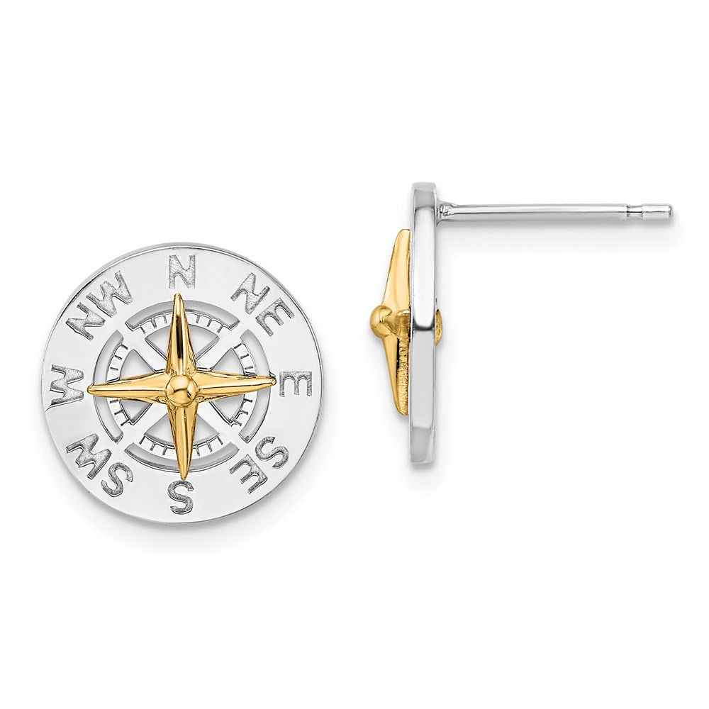 QE15541G De-Ani Sterling Silver Rhodium-Plated Mini Compass with 14k Needle Post Earrings