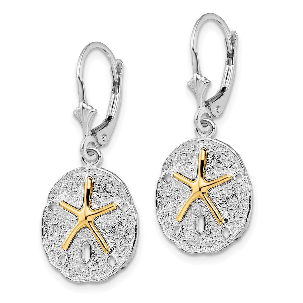 QE15545G De-Ani Sterling Silver Rhodium-Plated Sand Dollar with 14k Starfish Leverback Earrings