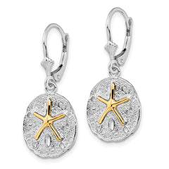 QE15545G De-Ani Sterling Silver Rhodium-Plated Sand Dollar with 14k Starfish Leverback Earrings